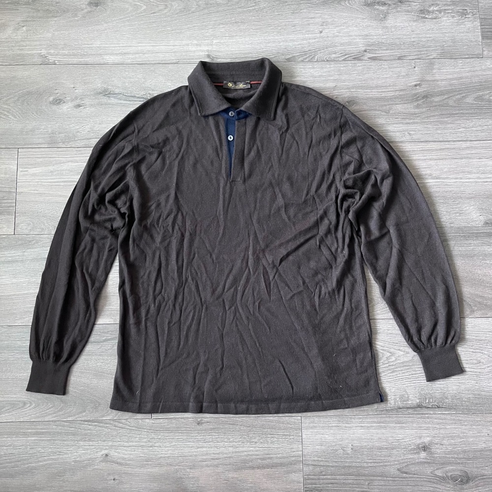 Loro Piana Mens 100% Cashmere Long Sleeve Polo Sweater Brown Italy Size 56